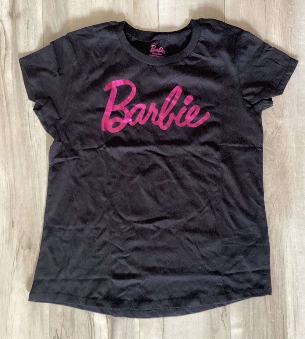 Barbie Logo T-Shirt Black & Pink Short Sleeve Size 14-16 NWOT